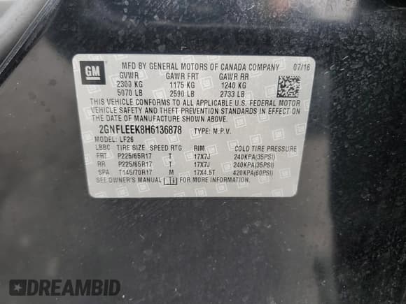 ✅ 2017 Chevrolet Equinox LS • VIN: 2GNFLEEK8H6136878 • Lot: 91142055. Listed on Copart with 124,136 mi. Free auction sales archive from the USA and detailed vehicle history report at DreamBid. Image 13.