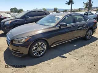 2015 Hyundai Genesis 3.8L with VIN KMHGN4JE2FU043091, listed as a Copart auction lot 68129574 with 79,222 mi miles and Salvage title. Bid and sale history available at DreamBid. Image 1.