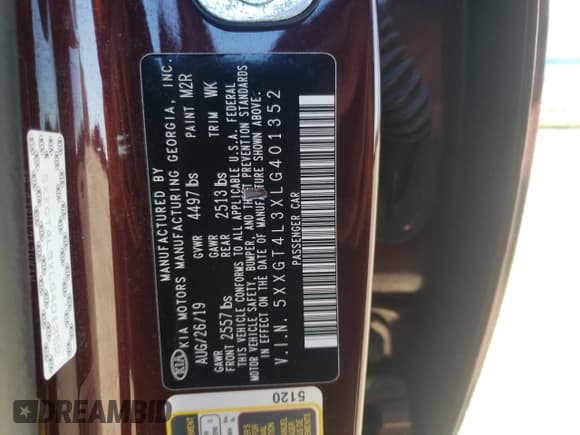 ✅ 2020 Kia Optima LX • VIN: 5XXGT4L3XLG401352 • Lot: 90747725. Listed on Copart with 78,757 mi. Free auction sales archive from the USA and detailed vehicle history report at DreamBid. Image 12.