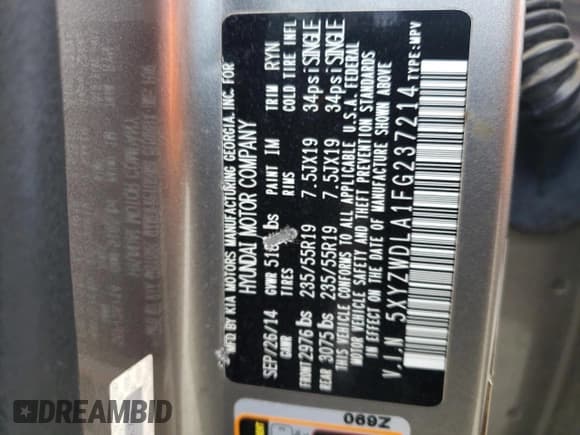 ✅ 2015 Hyundai Santa Fe • VIN: 5XYZWDLA1FG237214 • Лот: 56245543. Опубликован ранее на Copart с пробегом 29 673 миль. Бесплатный доступ к архиву аукционных продаж из США и подробный отчёт об истории автомобиля на DreamBid. Изображение 12.