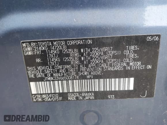 ✅ 2006 Toyota RAV4 • VIN: JTMBK33V665008174 • Лот: 43724258. Опубликован ранее на IAAI с пробегом 79 000 миль. Бесплатный доступ к архиву аукционных продаж из США и подробный отчёт об истории автомобиля на DreamBid. Изображение 9.