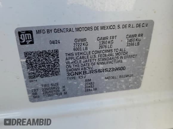 ✅ 2024 Chevrolet Blazer LT • VIN: 3GNKBJRS8RS239600 • Lot: 63277605. Listed on Copart with 17,063 mi. Free auction sales archive from the USA and detailed vehicle history report at DreamBid. Image 13.