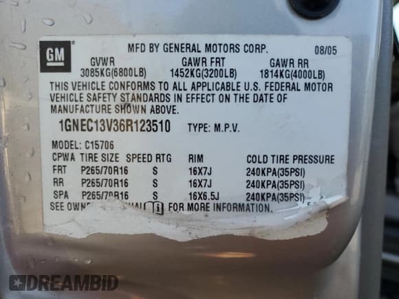 ✅ 2006 Chevrolet Tahoe LS • VIN: 1GNEC13V36R123510 • Lot: 90806375. Listed on Copart with 312,596 mi. Free auction sales archive from the USA and detailed vehicle history report at DreamBid. Image 13.