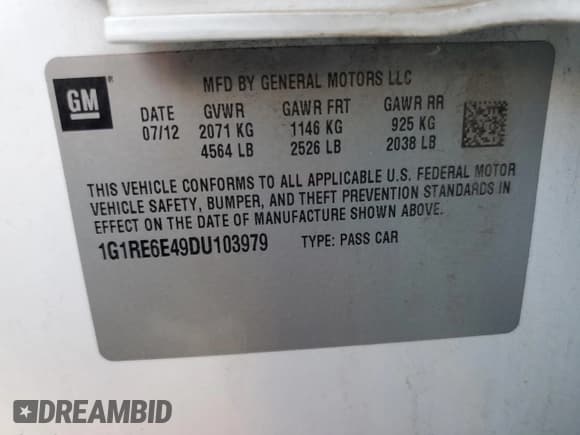 ✅ 2013 Chevrolet Volt • VIN: 1G1RE6E49DU103979 • Lot: 78665444. Wystawiony na Copart z przebiegiem 171 470 mil. Bezpłatny archiwum sprzedaży aukcyjnych z USA i szczegółowy raport historii pojazdu na DreamBid. Zdjęcie 12.