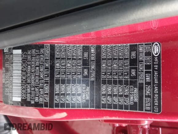 ✅ 2019 Land Rover Discovery Sport HSE • VIN: SALCR2FX0KH783689 • Lot: 42799529. Wystawiony na IAAI z przebiegiem 32 875 mil. Bezpłatny archiwum sprzedaży aukcyjnych z USA i szczegółowy raport historii pojazdu na DreamBid. Zdjęcie 9.