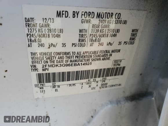 ✅ 2014 Ford Edge SE • VIN: 2FMDK3G96EBA14925 • Lot: 87165534. Wystawiony na Copart z przebiegiem 185 731 mil. Bezpłatny archiwum sprzedaży aukcyjnych z USA i szczegółowy raport historii pojazdu na DreamBid. Zdjęcie 14.