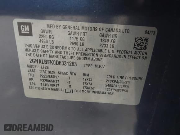 ✅ 2013 Chevrolet Equinox LS • VIN: 2GNALBEK0D6331263 • Лот: 43534593. Опубликован ранее на IAAI с пробегом 225 380 миль. Бесплатный доступ к архиву аукционных продаж из США и подробный отчёт об истории автомобиля на DreamBid. Изображение 9.