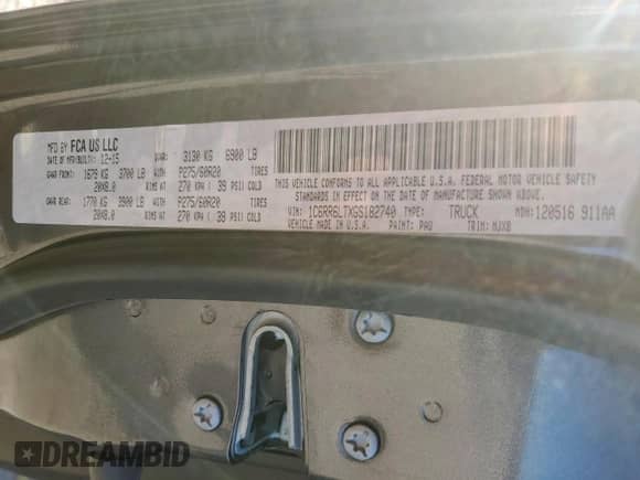 2016 Ram 1500 Lone Star with VIN 1C6RR6LTXGS182740, listed as a Copart auction lot 82261535 with 116,475 mi miles and Salvage title. Bid and sale history available at DreamBid. Image 12.