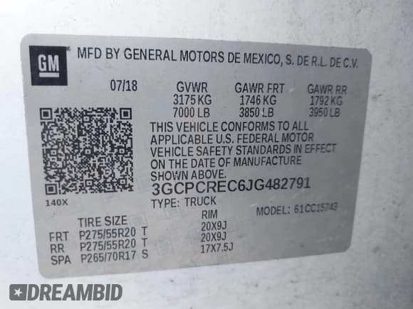 ✅ 2018 Chevrolet Silverado 1500 LT • VIN: 3GCPCREC6JG482791 • Lot: 43519455. Wystawiony na IAAI z przebiegiem 174 730 mil. Bezpłatny archiwum sprzedaży aukcyjnych z USA i szczegółowy raport historii pojazdu na DreamBid. Zdjęcie 9.