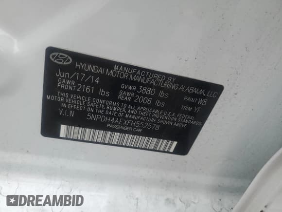 ✅ 2015 Hyundai Elantra SE • VIN: 5NPDH4AEXFH552578 • Lot: 84165045. Listed on Copart with 69,333 mi. Free auction sales archive from the USA and detailed vehicle history report at DreamBid. Image 12.