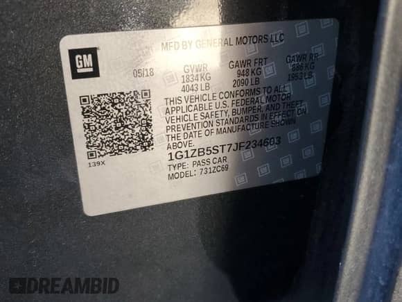 2018 Chevrolet Malibu LS z VIN 1G1ZB5ST7JF234603, wystawiony jako Copart lot #91039485 z przebiegiem 65 830 mil mil oraz Czysty tytuł • Clean title. Historia ofert i sprzedaży dostępna na DreamBid. Obrazek 12.