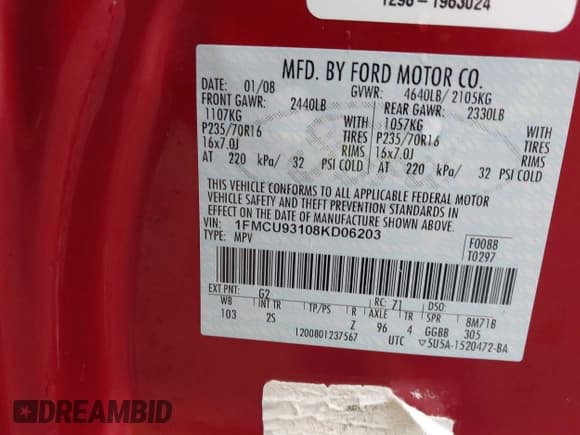 ✅ 2008 Ford Escape XLT • VIN: 1FMCU93108KD06203 • Лот: 43903636. Опубликован ранее на IAAI с пробегом 157 820 миль. Бесплатный доступ к архиву аукционных продаж из США и подробный отчёт об истории автомобиля на DreamBid. Изображение 9.