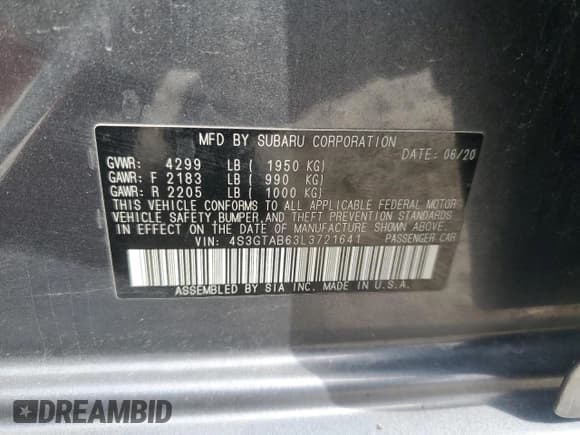 ✅ 2020 Subaru Impreza • VIN: 4S3GTAB63L3721641 • Lot: 53788775. Listed on Copart with 90,812 mi. Free auction sales archive from the USA and detailed vehicle history report at DreamBid. Image 12.