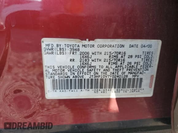 ✅ 2000 Toyota RAV4 • VIN: JT3HP10V7Y0240128 • Лот: 80075045. Опубликован ранее на Copart с пробегом 112 366 миль. Бесплатный доступ к архиву аукционных продаж из США и подробный отчёт об истории автомобиля на DreamBid. Изображение 13.