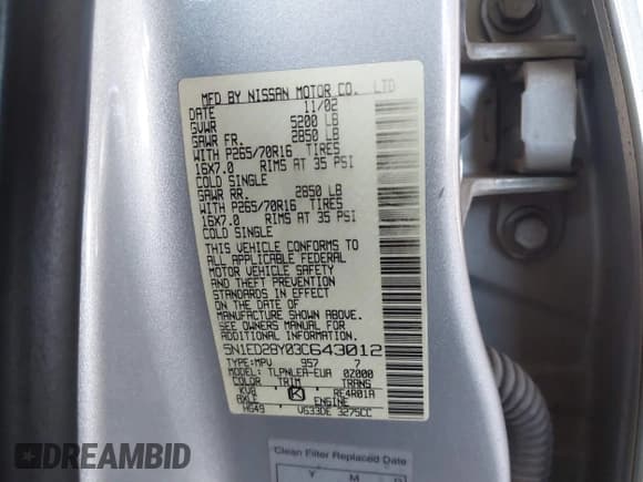 ✅ 2003 Nissan Xterra SE • VIN: 5N1ED28Y03C643012 • Lot: 43153089. Listed on IAAI with 106,216 mi. Free auction sales archive from the USA and detailed vehicle history report at DreamBid. Image 9.