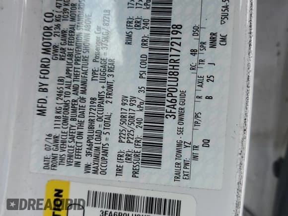 ✅ 2017 Ford Fusion Hybrid SE • VIN: 3FA6P0LU8HR172198 • Lot: 91813455. Wystawiony na Copart z przebiegiem 180 468 mil. Bezpłatny archiwum sprzedaży aukcyjnych z USA i szczegółowy raport historii pojazdu na DreamBid. Zdjęcie 12.