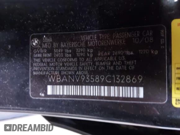 ✅ 2009 BMW 5 Series 535i xDrive • VIN: WBANV93589C132869 • Лот: 41817757. Опубликован ранее на IAAI с пробегом 167 141 миль. Бесплатный доступ к архиву аукционных продаж из США и подробный отчёт об истории автомобиля на DreamBid. Изображение 9.