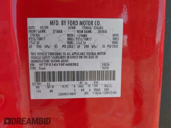 ✅ 2009 Ford F-150 XL • VIN: 1FTPX14V19FA68582 • Lot: 43114129. Wystawiony na IAAI z przebiegiem 351 167 mil. Bezpłatny archiwum sprzedaży aukcyjnych z USA i szczegółowy raport historii pojazdu na DreamBid. Zdjęcie 9.