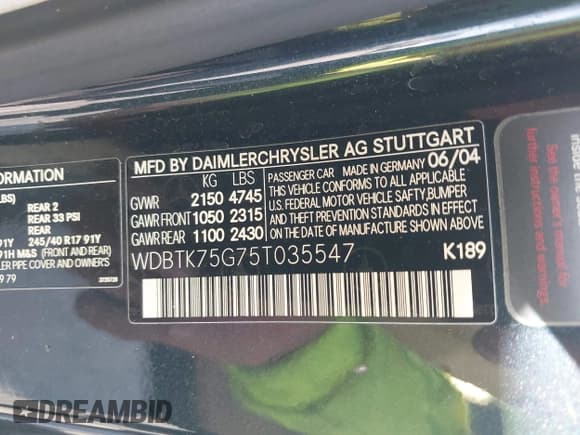 ✅ 2005 Mercedes-Benz CLK 500 • VIN: WDBTK75G75T035547 • Lot: 42604824. Wystawiony na IAAI z przebiegiem 124 025 mil. Bezpłatny archiwum sprzedaży aukcyjnych z USA i szczegółowy raport historii pojazdu na DreamBid. Zdjęcie 9.