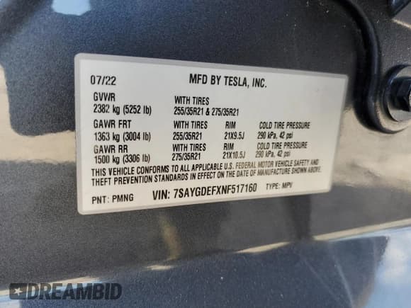 ✅ 2022 Tesla Model Y Performance • VIN: 7SAYGDEFXNF517160 • Lot: 92797085. Listed on Copart with 26,777 mi. Free auction sales archive from the USA and detailed vehicle history report at DreamBid. Image 12.