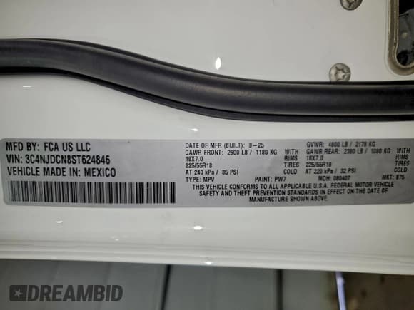 ✅ 2025 Jeep Compass Limited • VIN: 3C4NJDCN8ST624846 • Lot: 94930285. Listed on Copart with 3,259 mi. Free auction sales archive from the USA and detailed vehicle history report at DreamBid. Image 13.