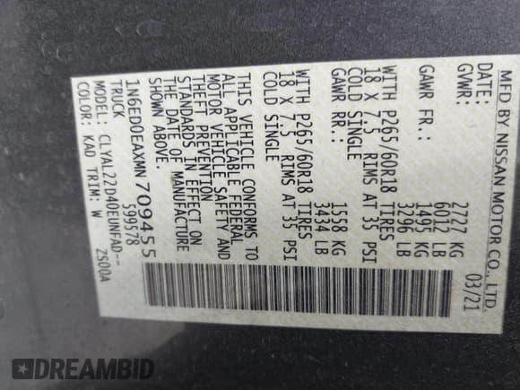 ✅ 2021 Nissan Frontier SV • VIN: 1N6ED0EAXMN709455 • Lot: 43250918. Listed on IAAI with 31,370 mi. Free auction sales archive from the USA and detailed vehicle history report at DreamBid. Image 9.