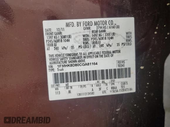 ✅ 2012 Ford Explorer XLT • VIN: 1FMHK8D80CGA81164 • Lot: 57612405. Wystawiony na Copart z przebiegiem 82 486 mil. Bezpłatny archiwum sprzedaży aukcyjnych z USA i szczegółowy raport historii pojazdu na DreamBid. Zdjęcie 14.