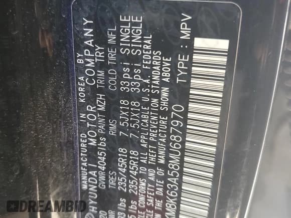 ✅ 2021 Hyundai Kona Night Edition • VIN: KM8K63A58MU687970 • Лот: 68895495. Опубликован ранее на Copart с пробегом 94 107 миль. Бесплатный доступ к архиву аукционных продаж из США и подробный отчёт об истории автомобиля на DreamBid. Изображение 13.