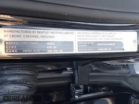 ✅ 2010 Bentley Continental GT • VIN: SCBCP7ZAXAC066426 • Lot: 43333931. Listed on IAAI with 69,839 mi. Free auction sales archive from the USA and detailed vehicle history report at DreamBid. Image 9.