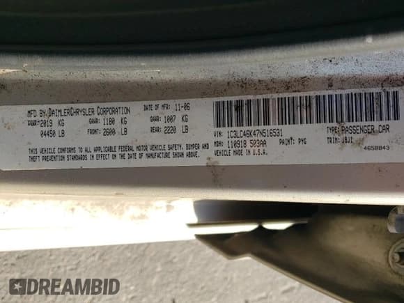 ✅ 2007 Chrysler Sebring • VIN: 1C3LC46K47N516531 • Lot: 65931165. Listed on Copart with 100,210 mi. Free auction sales archive from the USA and detailed vehicle history report at DreamBid. Image 14.