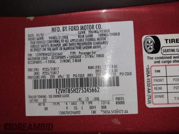 ✅ 2007 Ford Mustang GT Deluxe • VIN: 1ZVHT85H275345662 • Lot: 42380054. Listed on IAAI with 87,400 mi. Free auction sales archive from the USA and detailed vehicle history report at DreamBid. Image 9.