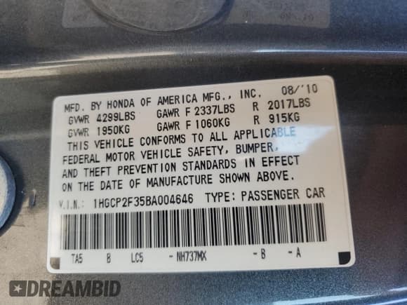 ✅ 2011 Honda Accord LX • VIN: 1HGCP2F35BA004646 • Lot: 86993105. Listed on Copart with 254,300 mi. Free auction sales archive from the USA and detailed vehicle history report at DreamBid. Image 12.