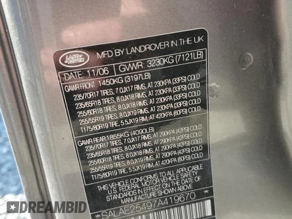 ✅ 2007 Land Rover LR3 SE • VIN: SALAE25497A419670 • Лот: 54451675. Опубликован ранее на Copart с пробегом Не указан. Бесплатный доступ к архиву аукционных продаж из США и подробный отчёт об истории автомобиля на DreamBid. Изображение 13.