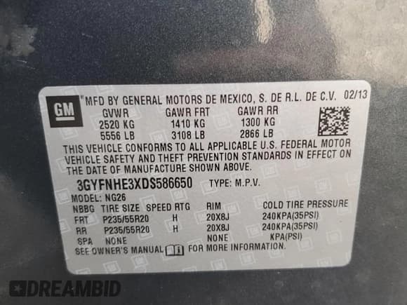 ✅ 2013 Cadillac SRX Performance Collection • VIN: 3GYFNHE3XDS586650 • Lot: 82239425. Listed on Copart with 129,626 mi. Free auction sales archive from the USA and detailed vehicle history report at DreamBid. Image 14.