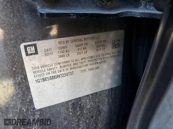 2017 Chevrolet Cruze LT z VIN 1G1BE5SM9H7234737, wystawiony jako Copart lot #69469422 z przebiegiem 41 545 mil mil oraz . Historia ofert i sprzedaży dostępna na DreamBid. Obrazek 13.