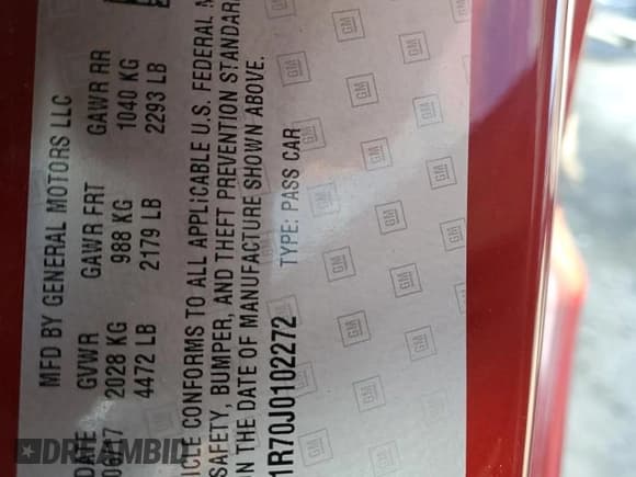 ✅ 2018 Chevrolet Camaro 2SS • VIN: 1G1FH1R70J0102272 • Lot: 81921935. Listed on Copart with 82,322 mi. Free auction sales archive from the USA and detailed vehicle history report at DreamBid. Image 13.