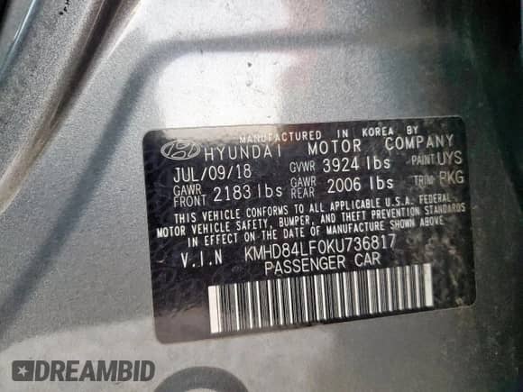 2019 Hyundai Elantra SEL with VIN KMHD84LF0KU736817, listed as a Copart auction lot 81884965 with 115,407 mi miles and Salvage title. Bid and sale history available at DreamBid. Image 13.