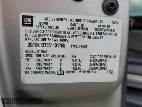 ✅ 2005 GMC Sierra 1500 SLE • VIN: 2GTEK13T851131765 • Lot: 89616945. Wystawiony na Copart z przebiegiem 219 455 mil. Bezpłatny archiwum sprzedaży aukcyjnych z USA i szczegółowy raport historii pojazdu na DreamBid. Zdjęcie 12.