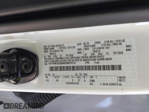 ✅ 2022 Ford F-150 XL • VIN: 1FTFW1E56NFB91513 • Lot: 43723294. Wystawiony na IAAI z przebiegiem Nie podano. Bezpłatny archiwum sprzedaży aukcyjnych z USA i szczegółowy raport historii pojazdu na DreamBid. Zdjęcie 9.