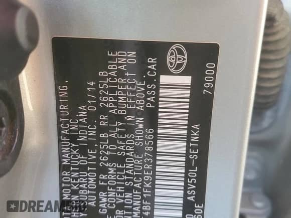 2014 Toyota Camry L с VIN 4T4BF1FK9ER378566, выставлен на аукционе Copart как лот 91291645 с пробегом 188 341 миль миль и Списание • Salvage title. История ставок и продаж доступна на DreamBid. Изображение 13.