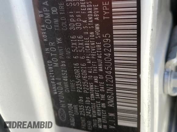 2005 Hyundai Tucson GLS z VIN KM8JN12D45U042095, wystawiony jako Copart lot #69722604 z przebiegiem 182 394 mil mil oraz Szkoda całkowita • Salvage title. Historia ofert i sprzedaży dostępna na DreamBid. Obrazek 14.