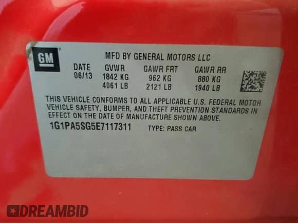 2014 Chevrolet Cruze LS с VIN 1G1PA5SG5E7117311, выставлен на аукционе Copart как лот 84766575 с пробегом 115 755 миль миль и Списание • Salvage title. История ставок и продаж доступна на DreamBid. Изображение 13.