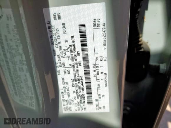 ✅ 2021 Ford Bronco First Edition • VIN: 1FMEE5EP2MLA41840 • Lot: 64701945. Listed on Copart with Not provided. Free auction sales archive from the USA and detailed vehicle history report at DreamBid. Image 13.