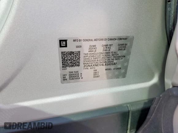 ✅ 2020 Chevrolet Equinox Premier • VIN: 2GNAXNEV4L6163187 • Lot: 81802995. Wystawiony na Copart z przebiegiem 57 892 mil. Bezpłatny archiwum sprzedaży aukcyjnych z USA i szczegółowy raport historii pojazdu na DreamBid. Zdjęcie 13.