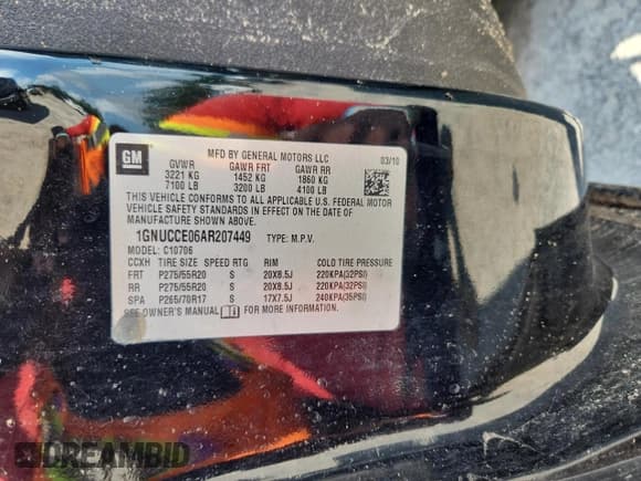 ✅ 2010 Chevrolet Tahoe LTZ • VIN: 1GNUCCE06AR207449 • Lot: 62943685. Listed on Copart with Not provided. Free auction sales archive from the USA and detailed vehicle history report at DreamBid. Image 13.