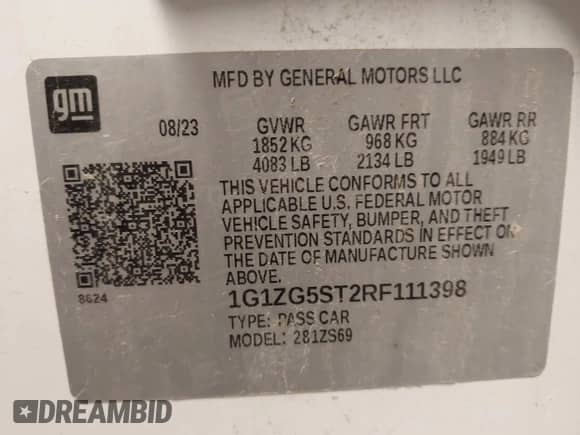 2024 Chevrolet Malibu RS with VIN 1G1ZG5ST2RF111398, listed as a IAAI auction lot 43260909 with 44,444 mi miles and . Bid and sale history available at DreamBid. Image 9.