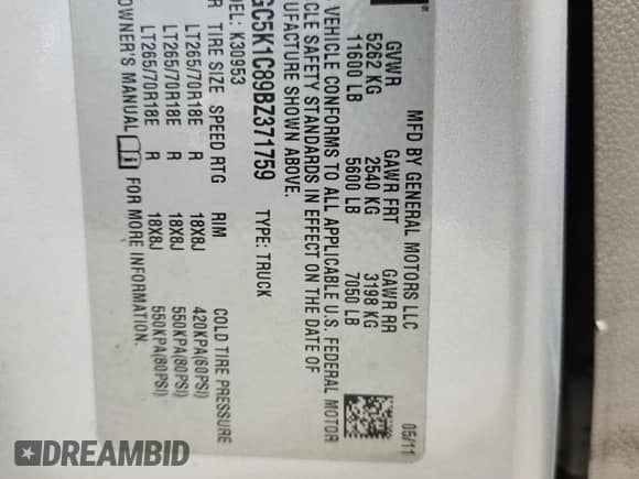 2011 Chevrolet Silverado 3500HD DRW LTZ с VIN 1GC5K1C89BZ371759, выставлен на аукционе Copart как лот 63428225 с пробегом 193 438 миль миль и Списание • Salvage title. История ставок и продаж доступна на DreamBid. Изображение 12.