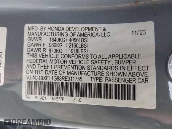 ✅ 2024 Honda Civic Sport Touring • VIN: 19XFL1G88RE011755 • Lot: 43459157. Listed on IAAI with 5,597 mi. Free auction sales archive from the USA and detailed vehicle history report at DreamBid. Image 9.