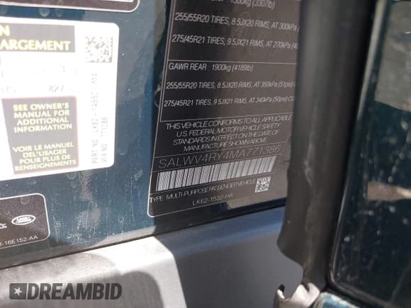 ✅ 2021 Land Rover Range Rover Sport • VIN: SALWV4RY4MA771386 • Lot: 43215222. Wystawiony na IAAI z przebiegiem 19 037 mil. Bezpłatny archiwum sprzedaży aukcyjnych z USA i szczegółowy raport historii pojazdu na DreamBid. Zdjęcie 9.