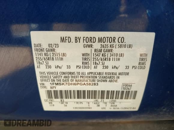 ✅ 2023 Ford Explorer XLT • VIN: 1FMSK7DH6PGA58283 • Lot: 43273519. Wystawiony na IAAI z przebiegiem 63 211 mil. Bezpłatny archiwum sprzedaży aukcyjnych z USA i szczegółowy raport historii pojazdu na DreamBid. Zdjęcie 9.